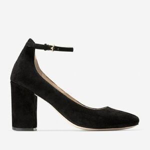 Cole Haan Larue Black Suede Block Heel Pumps with Ankle Strap | Size 6